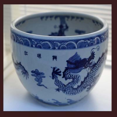 藍色陶瓷魚缸定制